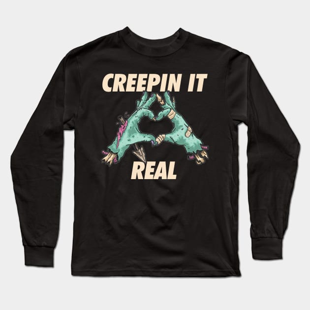 Creepin It Real -  Zombie Hand s Heart Long Sleeve T-Shirt by BlackRavenOath